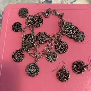 Silver Charm Bracelet and Earring Set